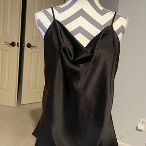 Skies Are Blue Black Satin Blouse